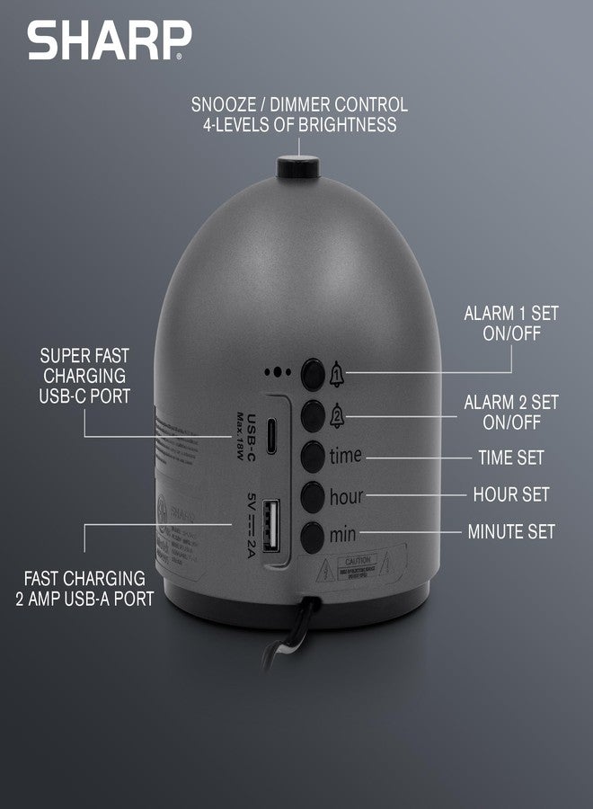 Sharp Alarm Clock for Bedroom, 2 Alarms, Easy to Read Display, Simple Basic Digital Clock with Dual USB and USB-C Charging Ports, Dimmable, Snooze, Perfect for Kids, Teens, Senior, Home Office - Image 4